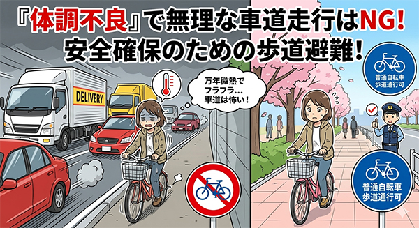 体調不良で無理な車道走行はNG