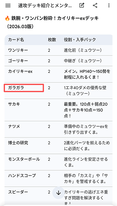 ガラガラあるのにカラカラが入ってないデッキ構築