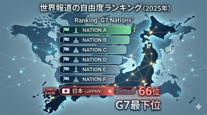 世界報道の自由度ランキング2025年日本は66位