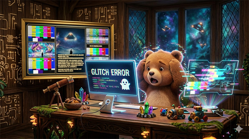 くまがネットニュースで宇宙人を知るイラスト