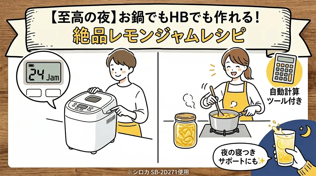 レモンジャムをHBまたは鍋で作っている様子