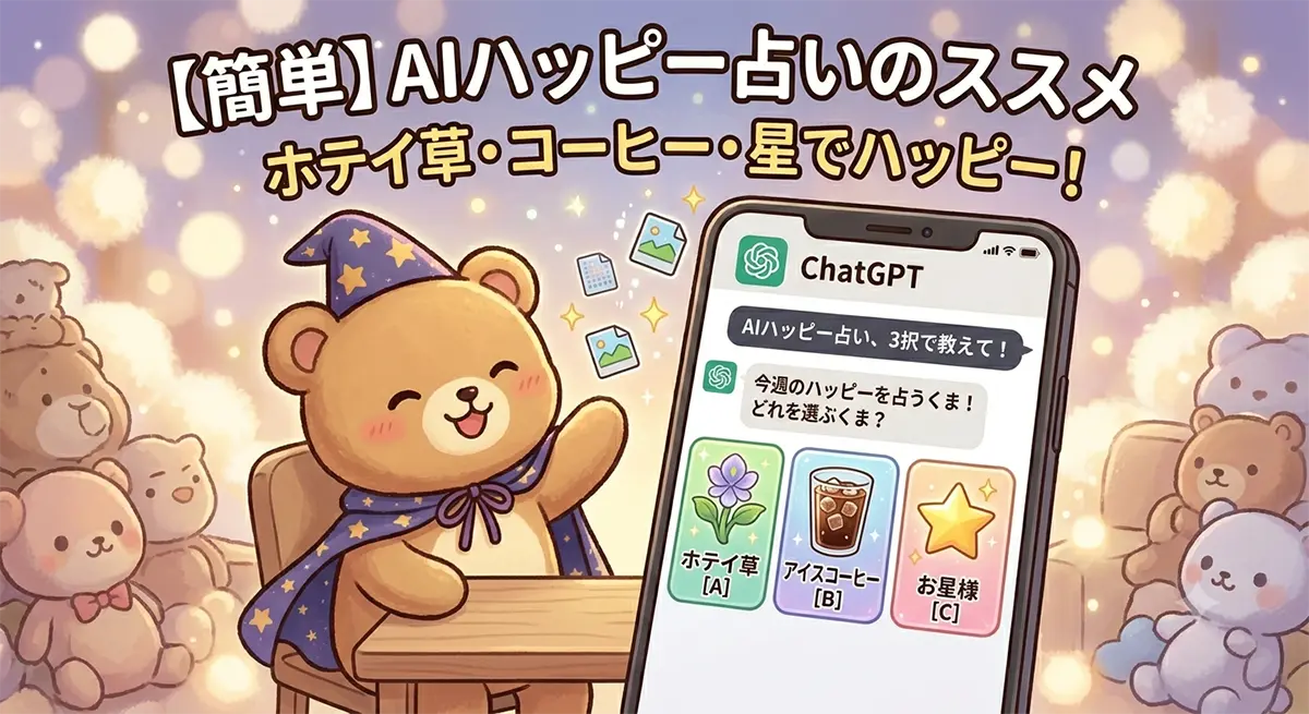 ホテイ草・アイスコーヒー・お星様のAIハッピー占いのアイキャッチ