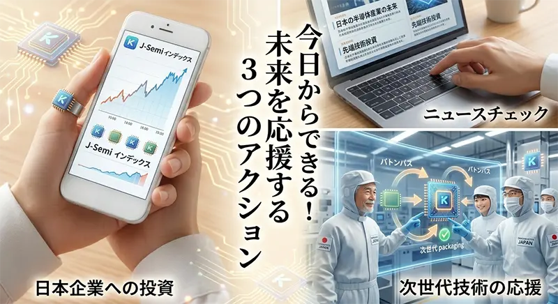 ニュースチェックや投資で日本企業を応援するイメージ