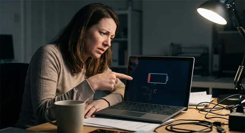 Surfaceのバッテリーが0%になり、画面にフリーズマークが出て動作が激重になり困っているイメージ画像