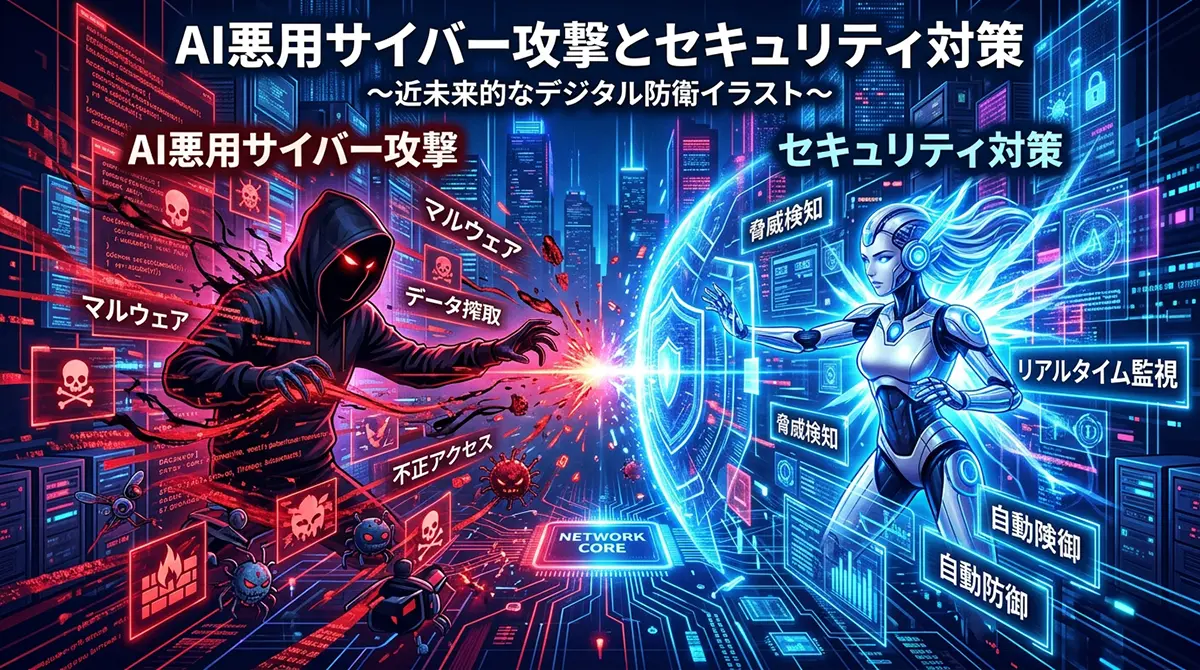 AIを活用したサイバー攻撃とセキュリティ対策のイメージ画像
